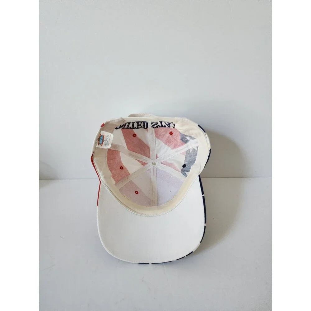 Vintage USA United States Stars Snapback Hat Nissin Cap Adjustable, White Red